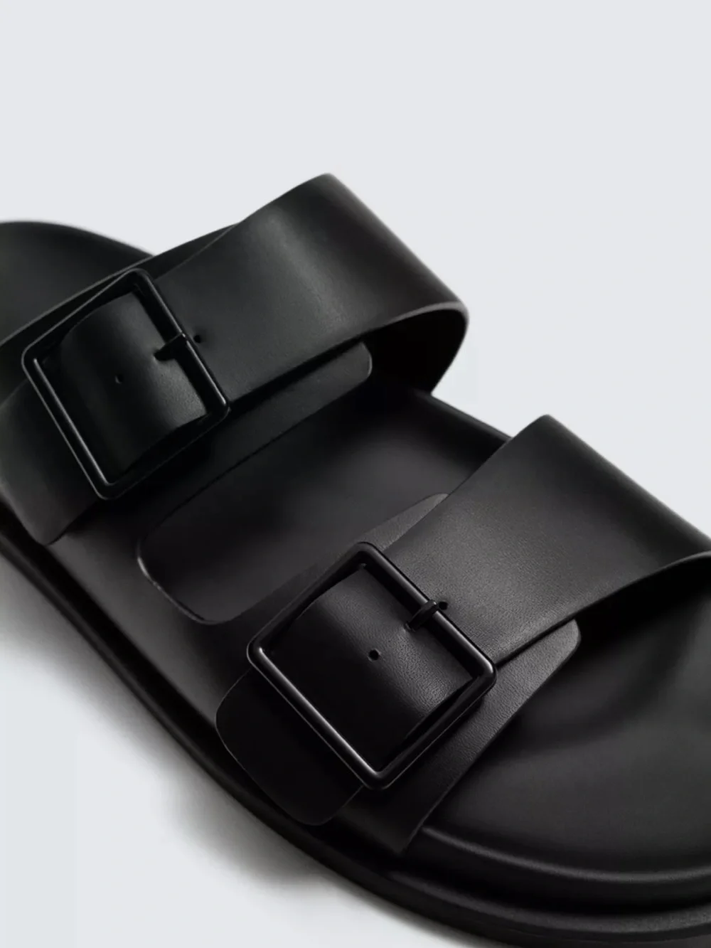 Zara Men's Black Double-Buckle Slide Sandals